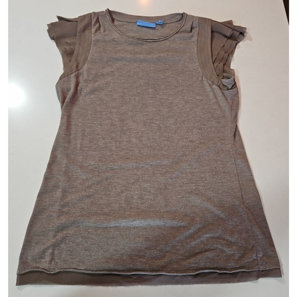 Simply Vera Wang Brown Chiffon Trim Short Sleeve Casual Top Size M